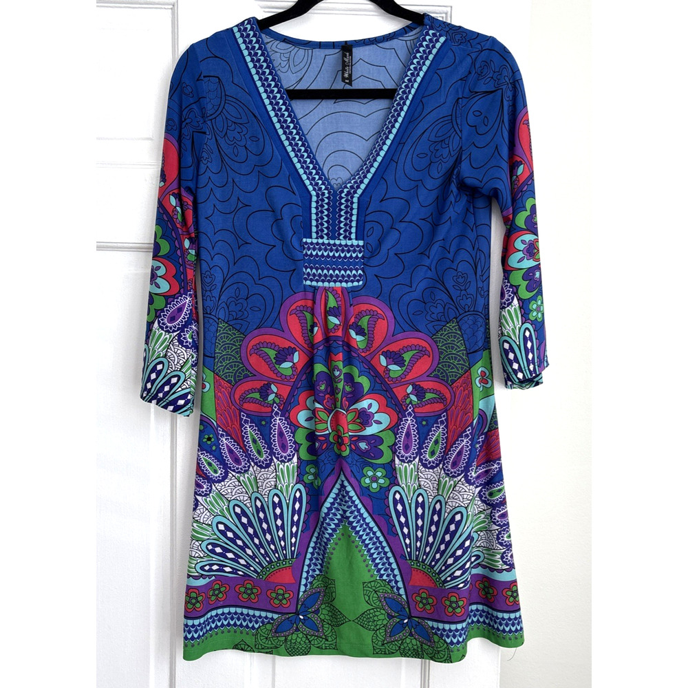 Vibrant Boho Resortwear Flowy Tunic Mini Dress White Mark Dopamine Dressing | M